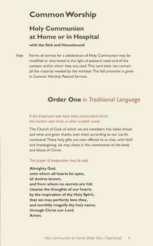 Common Worship Holy Communion at Home Or in Hospital with the Sick and Housebound : Order One in Traditional Language