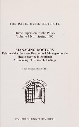 Managing Doctors: Hume Papers on Public Policy 3.1 (Hume Papers on Public Policy, Vol 3, No 1)