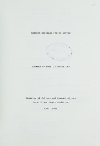 Ontario Heritage Policy Review : Summary of Public Submissions
