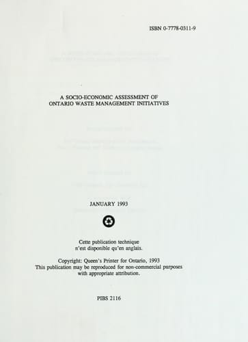 A Socio-economic Assessment of Ontario Waste Management Initiatives : Report