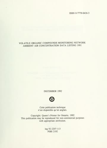 Volatile Organic Compound Sampling Program Ambient Air Concentration Data Listing, 1991 : Report