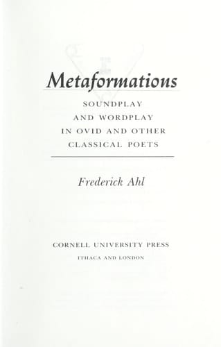 Metaformations Soundplay and Wordplay in Ovid and Other Classical Poets