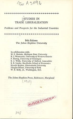 Studies in Trade Liberalization Problems and Prospects for the Industrial Countries