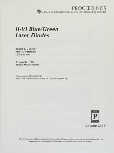 II-VI Blue/green Laser Diodes 2 November 1994, Boston, Massachusetts