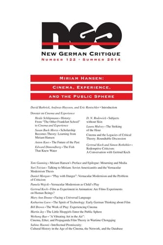 Miriam Hansen Cinema, Experience, and the Public Sphere