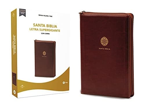 RVR60 Santa Biblia Letra Supergigante, Leathersoft, Café con Cierre