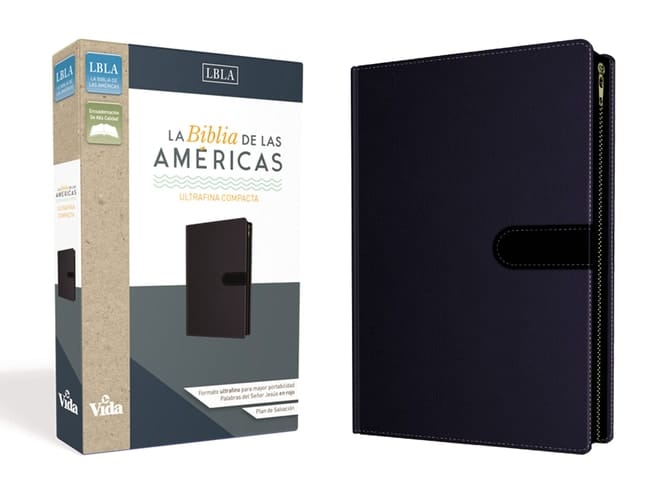 LBLA, Santa Biblia, Ultrafina, Tamaño Compacto, Leathersoft, Azul, con Cierre