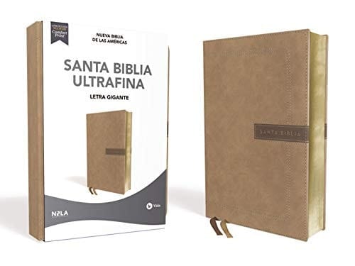 NBLA Santa Biblia Ultrafina, Letra Gigante, Leathersoft, Beige, Edición Letra Roja