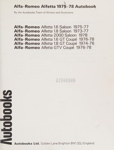 Alfa-Romeo Alfetta 1975-78 Autobook ...