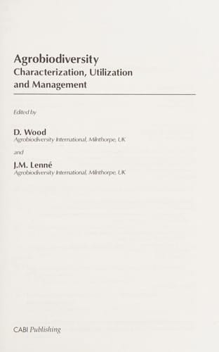 Agrobiodiversity: Characterization, Utilization and Management (Cabi)
