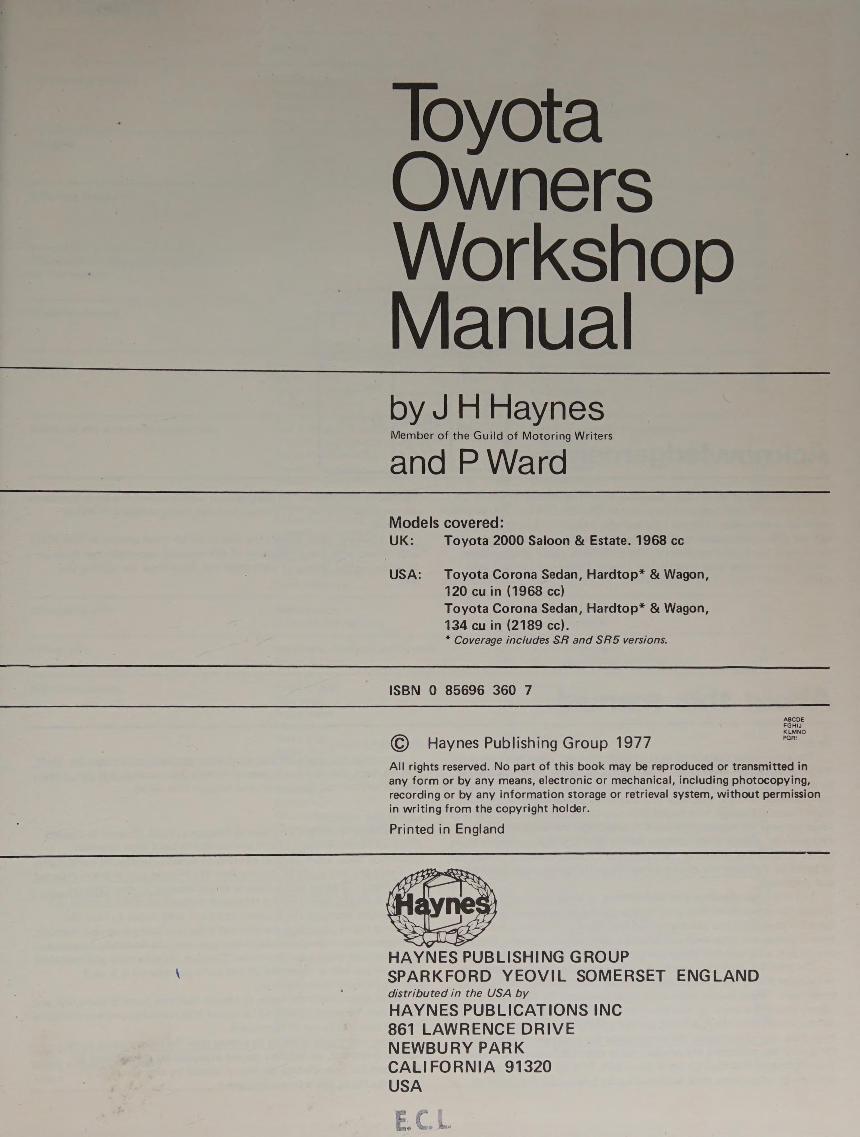 Toyota Owners Workshop Manual