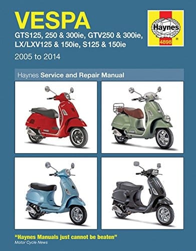Vespa GTS125, 250 & 300ie, GTV250 & 300ie, LX/LXV125 & 150ie, S125 & 150ie 2005 to 2014