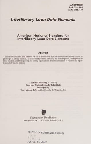 Interlibrary Loan Data Elements, Z39.63-1989