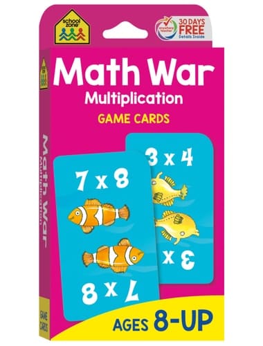 School Zone - Math War Multiplication Game Cards - Ages 8+, 3rd Grade, 4th Grade, 5th Grade, Math Games, Beginning Algebra, Multiplication Facts & Tables, and More