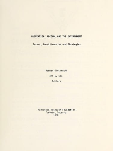 Prevention: Alcohol and the Environment