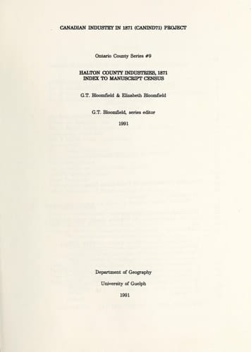Halton County Industries, 1871 - Index to Manuscript Census