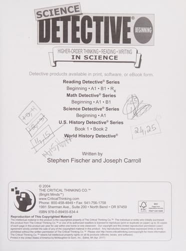Science Detective Beginning Higher-order Thinking, Reading, Writing in Science