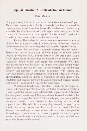 Popular Theatres? Papers from the Popular Theatre Conference, Liverpool John Moores University, 1994