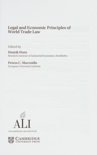 Legal and Economic Principles of World Trade Law