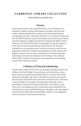 A History of Classical Scholarship The Eighteenth Century in Germany and the Nineteenth Century in Europe and the United States of America