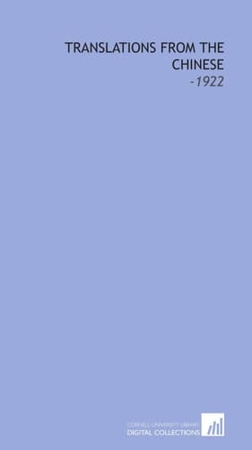 Translations From the Chinese: -1922