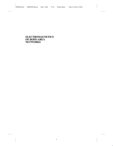 Electromagnetics of Body Area Networks Antennas, Propagation, and RF Systems