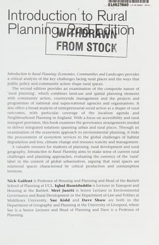 Introduction to Rural Planning Economies, Communities and Landscapes