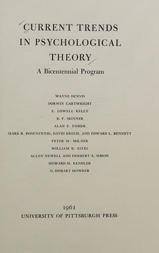 Current Trends in Psychological Theory, 1951 Eight Lectures