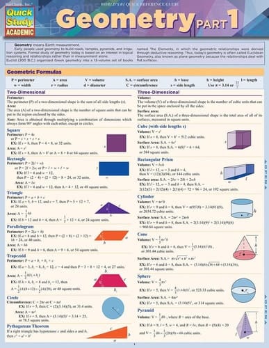 Geometry Part 1 QuickStudy Laminated Reference Guide