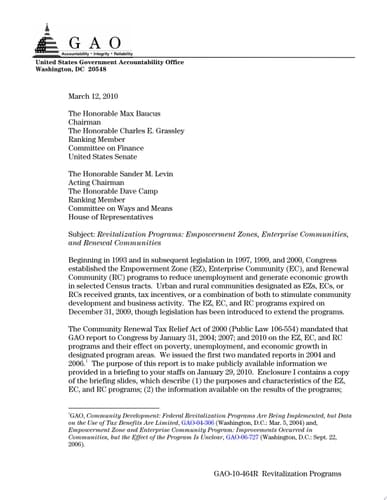 Revitalization Programs Empowerment Zones, Enterprise Communities, and Renewal Communities