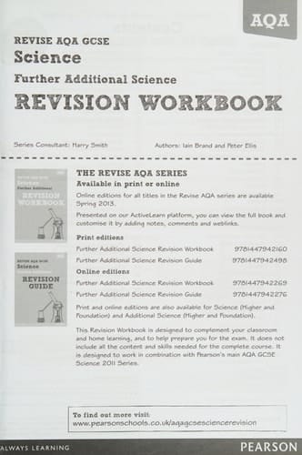 Revise AQA GCSE. Science. Further additional science. Revision workbook