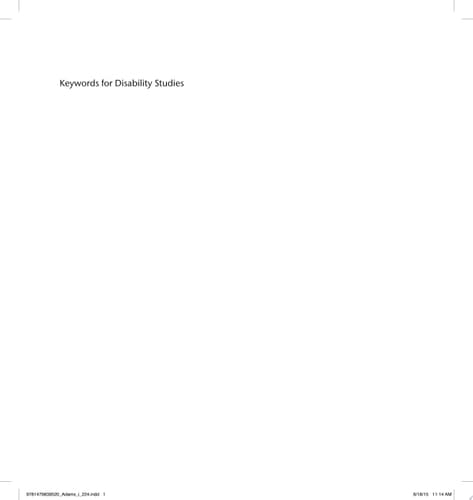Keywords for Disability Studies