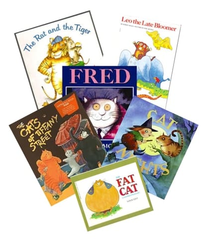 The Cat Pack : The Tiger and the Rat - Leo the Late Bloomer - Fred - The Fat Cat, a Danish Folktale - The Cats on Tiffany Street - Cat Nights (Story Book Set for Kids)