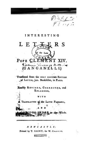 Interesting Letters of the Late Pope Clement XIV