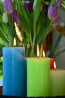 Lit Candles and Purple Tulips Blank 150 Page Lined Journal for Your Thoughts, Ideas, and Inspiration