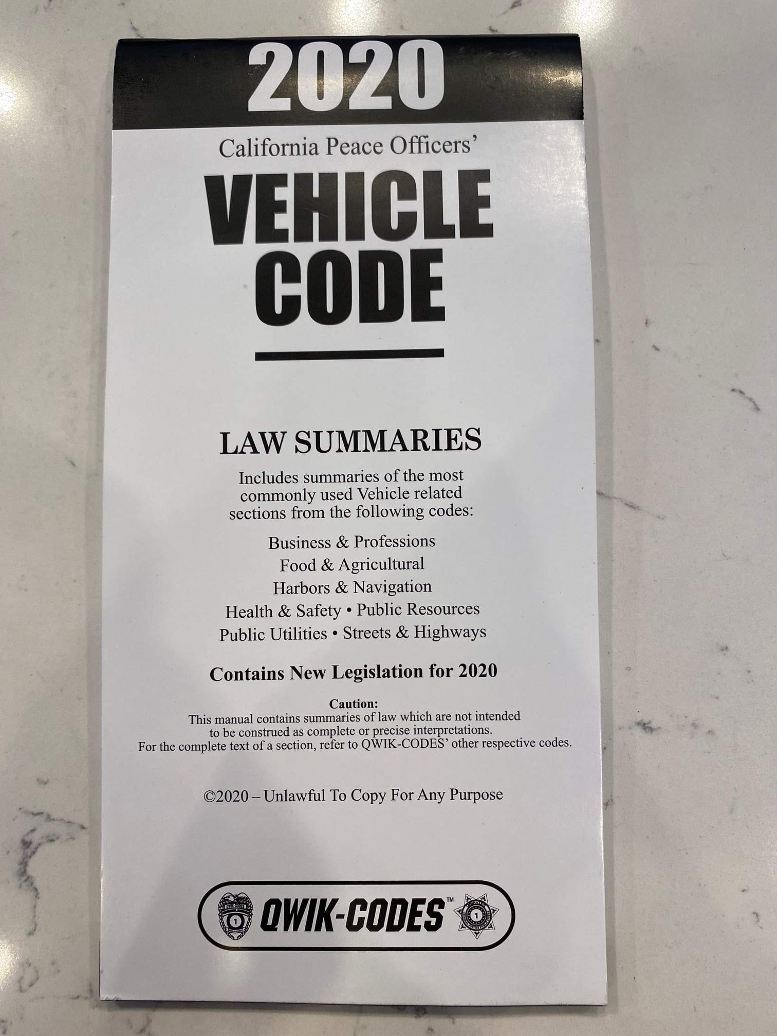 2020 California Vehicle Qwik-Code