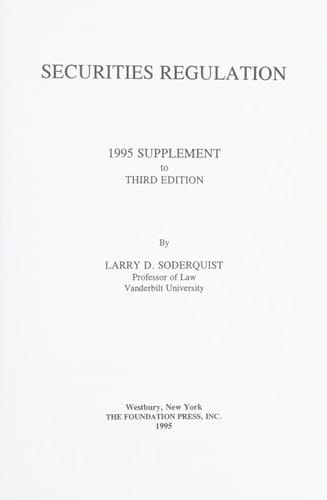 Securities Regulation 1995 Supplement To
