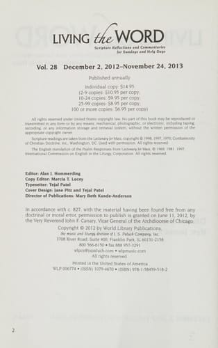 Living the Word, Year C Scripture Reflections and Commentaries for Sundays and Holy Days, Vol. 28 December 2, 2012-November 24, 2013