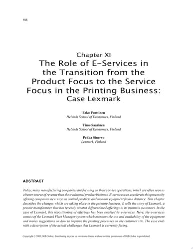 The Role of E-Services in the Transition from the Product Focus to the Service Focus in the Printing Business: Case Lexmark