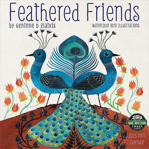 Feathered Friends 2023 Mini Wall Calendar by Geninne Zlatkis | Compact 7" x 14" Open | Amber Lotus Publishing