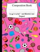 Composition Book Cute Soccer Wide Ruled Composition Book for Kids, Cute Notebooks for School, Wide Ruled Lined Paper. (7.44" X 9.69" - 100 Sheets/ 200 Pages), Pink Notebook.