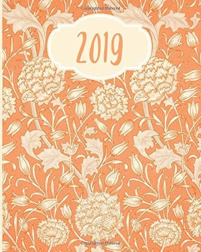 2019 Weekly Planner,Orange,Pattern,Floral, 8x10, Organizer, Agenda, Diary,Journal,Notebook,8x10