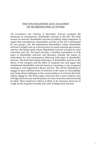 The Foundations and Anatomy of Shareholder Activism