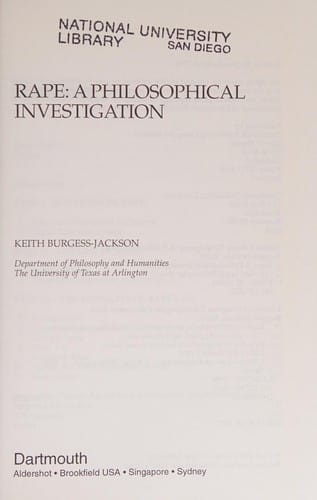 Rape: A Philosophical Investigation (Applied Legal Philosophy)