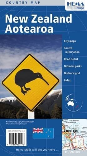 Country Map, New Zealand Road Detail, National Parks, Distance Grids, Index = Aotearoa