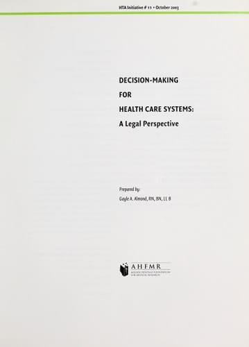 Decision-making for Health Care Systems : a Legal Perspective
