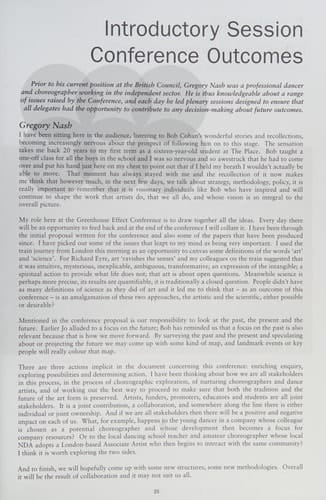 The Art and Science of Nurturing Dancemakers Papers from the Greenhouse Effect Conference