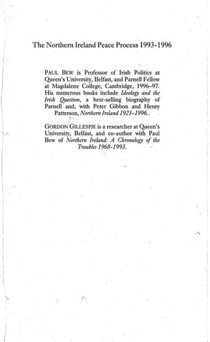 The Northern Ireland Peace Process, 1993-1996 A Chronology