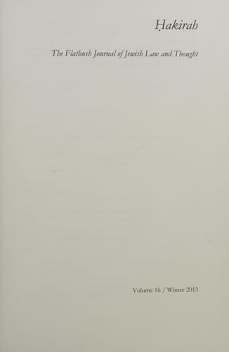 Hakirah: The Flatbush Journal of Jewish Law and Thought