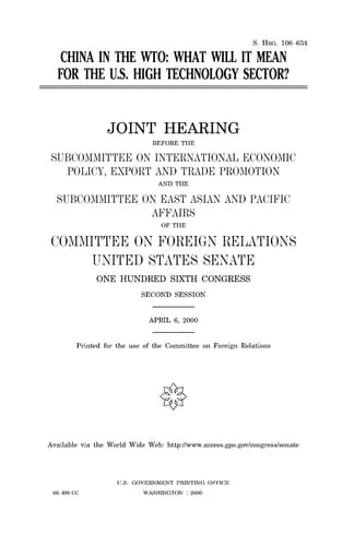 China in the WTO What Will it Mean for the U.S. High Technology Sector?